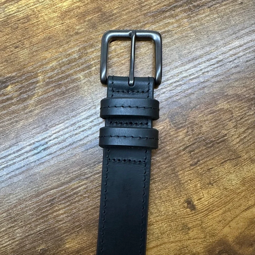 Wrangler Mens Black Genuine Leather Belt 46-48 Gunmetal Buckle 112327095